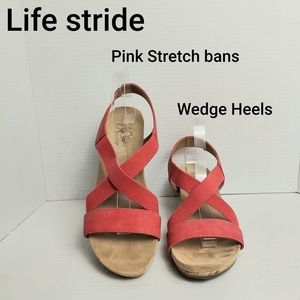 Life stride pink ban wedge sandals size9.5